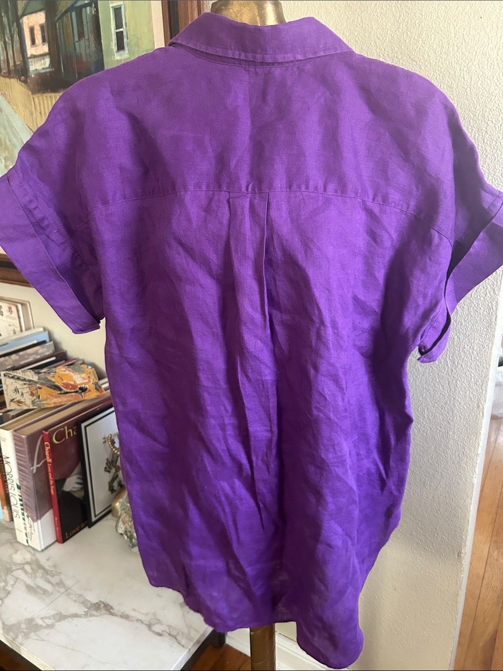 Lauren Ralph Lauren Royal Purple Short-Sleeve Linen Button-Down - Picture 6 of 6